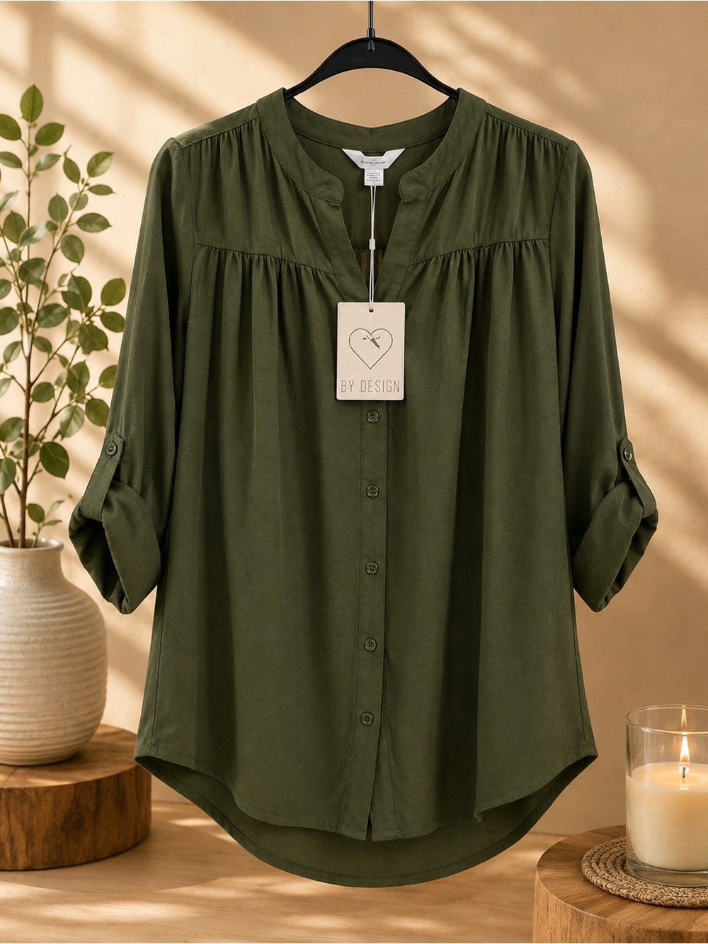 By Design Olive Green Button-Down Women's Shirt